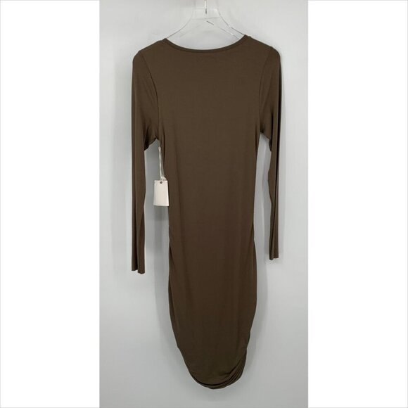 Good American midi ruched knit dress olive green fog stretch bodycon new Large 3 - Picture 4 of 5